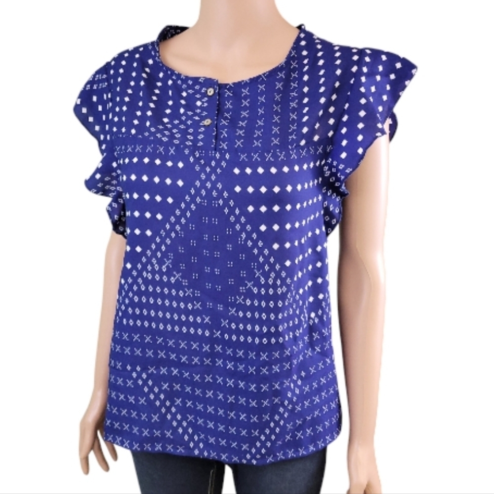 Fig Womens Blue Diamond Cross Pattern Top Light‎ Weight Size XS